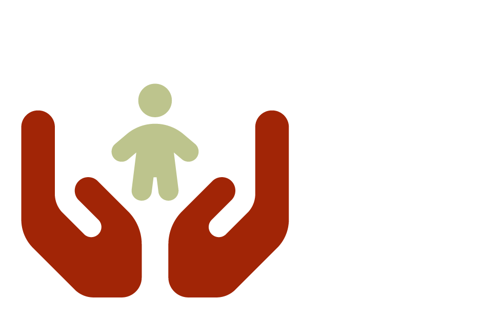 Symbol für Kindgerechtheit beim Spielplatzbau. Zwei Hände halten schützend ein Kind.